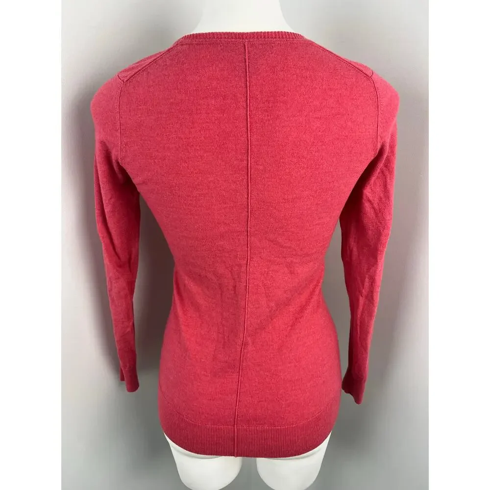 Banana Republic Women's 100% Superfine Merino Wool V-Neck Sweater Pink Small